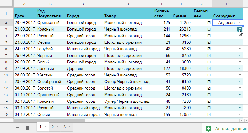 добавляем новые данные в раскрывающийся список google