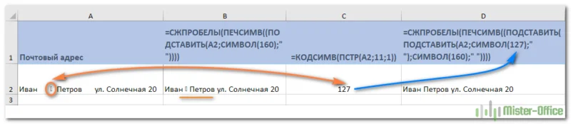 Как удалить определенный непечатаемый символ при помощи формулы Excel