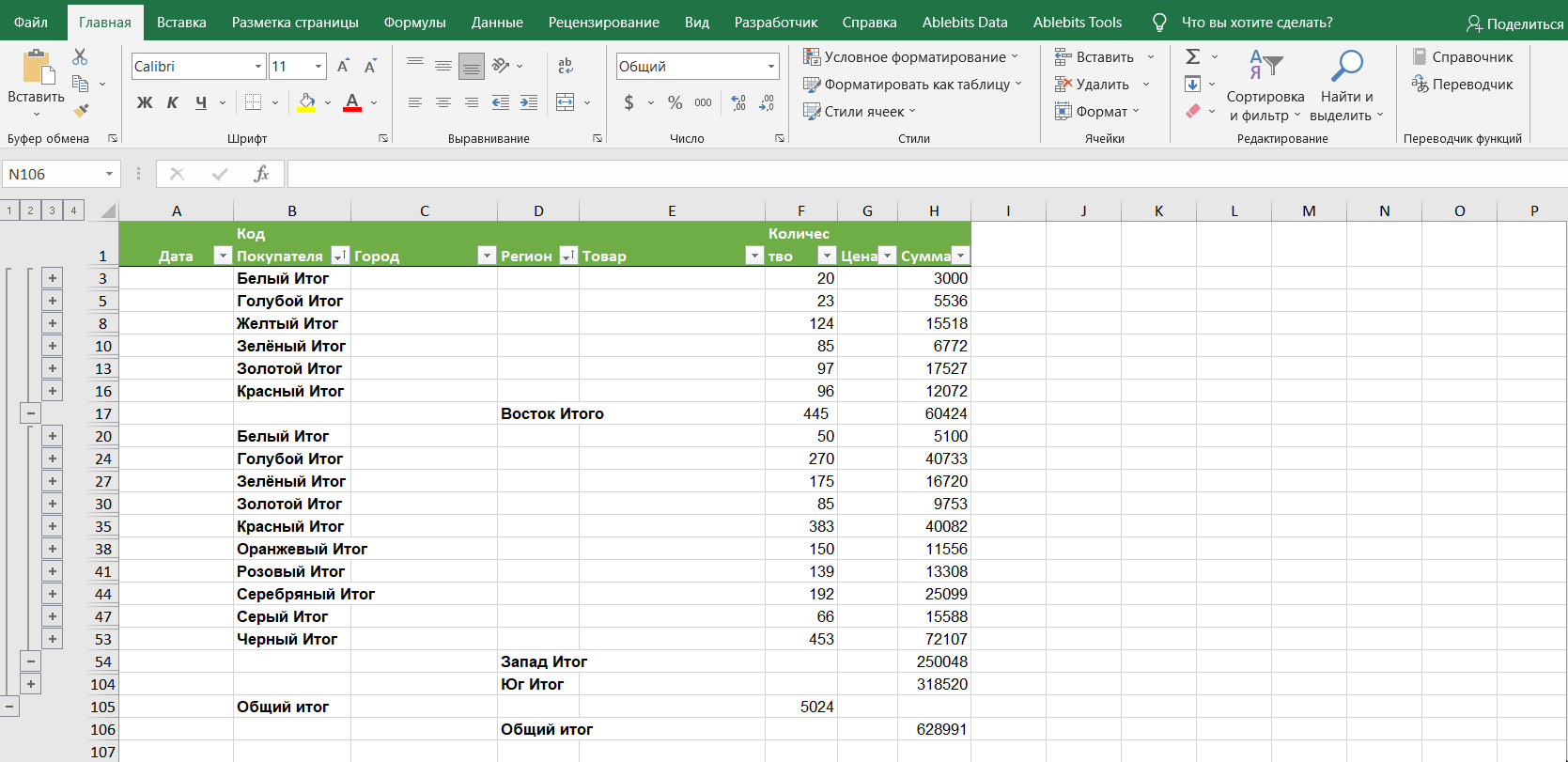 Как скопировать только промежуточные итоги