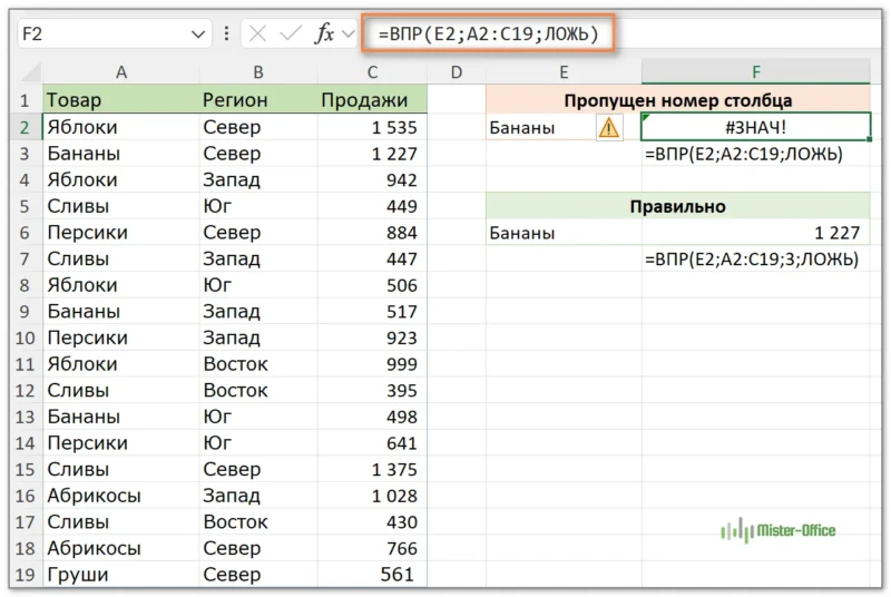 ошибка в формуле ВПР