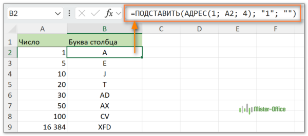 получить номер любого столбца Excel в нескольких буквах
